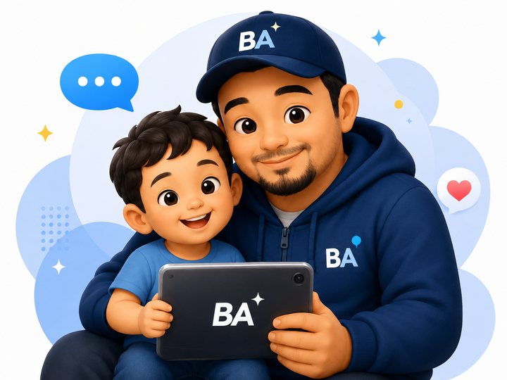 Bapak dan anak menggunakan BapakAI bersama